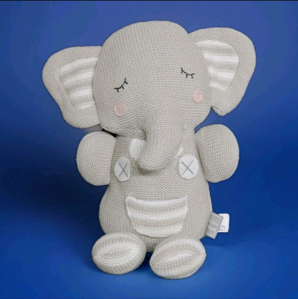 Theodore Elephant Living Textiles Knitted Gray Plush w/ Rattle Baby READ